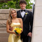 Strapless Yellow Ruffled Hem Long Prom Dress with Slit SH6204