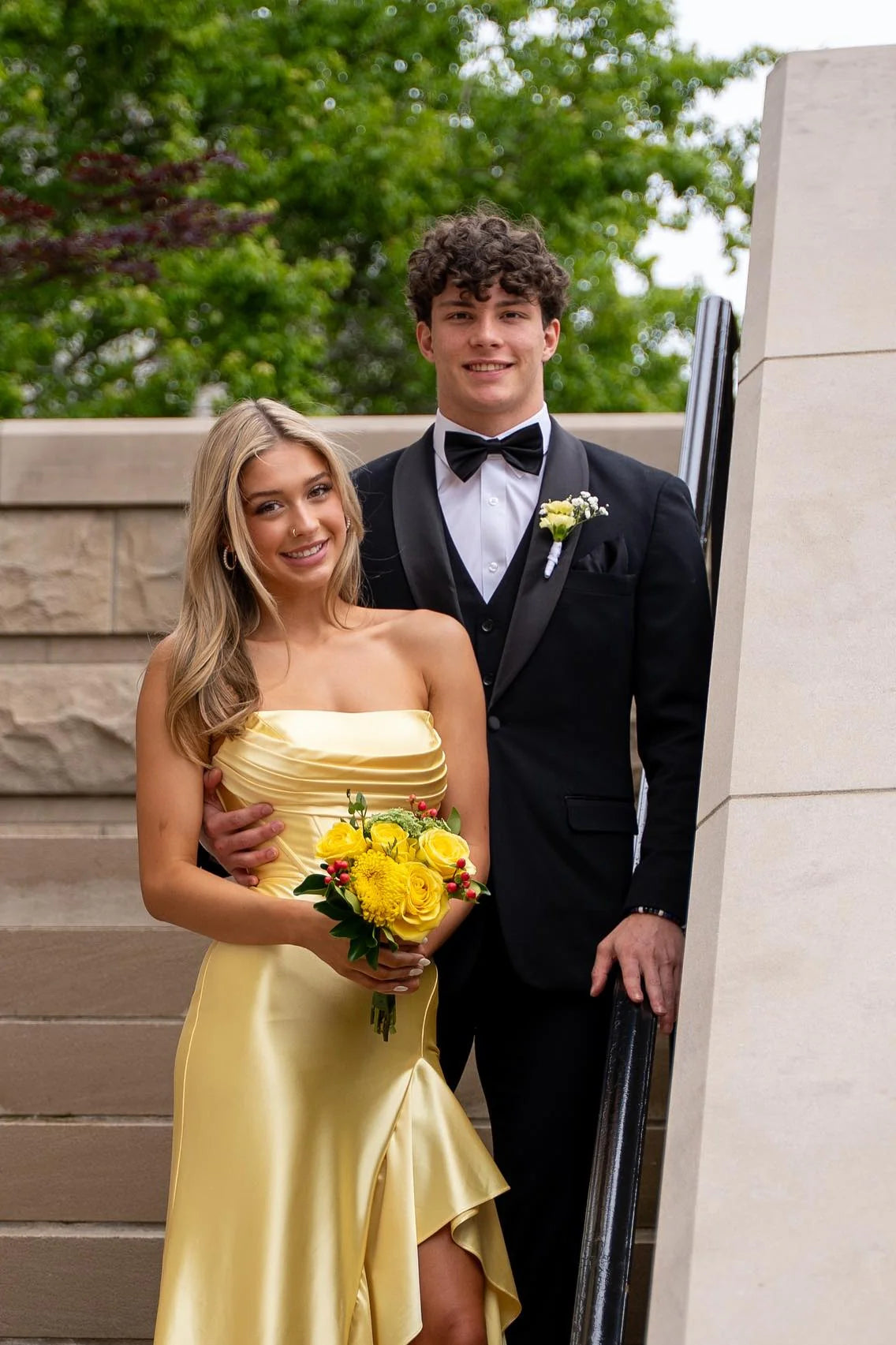 Strapless Yellow Ruffled Hem Long Prom Dress with Slit SH6204