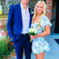 Stunning A Line Sweetheart Blue Printed Short Homecoming Dress with Bowknot SH7460