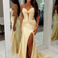 Stunning Mermaid Sweetheart Yellow Corset Prom Dress with Beading SH8111