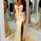 Stunning Mermaid Sweetheart Yellow Corset Prom Dress with Beading SH8111