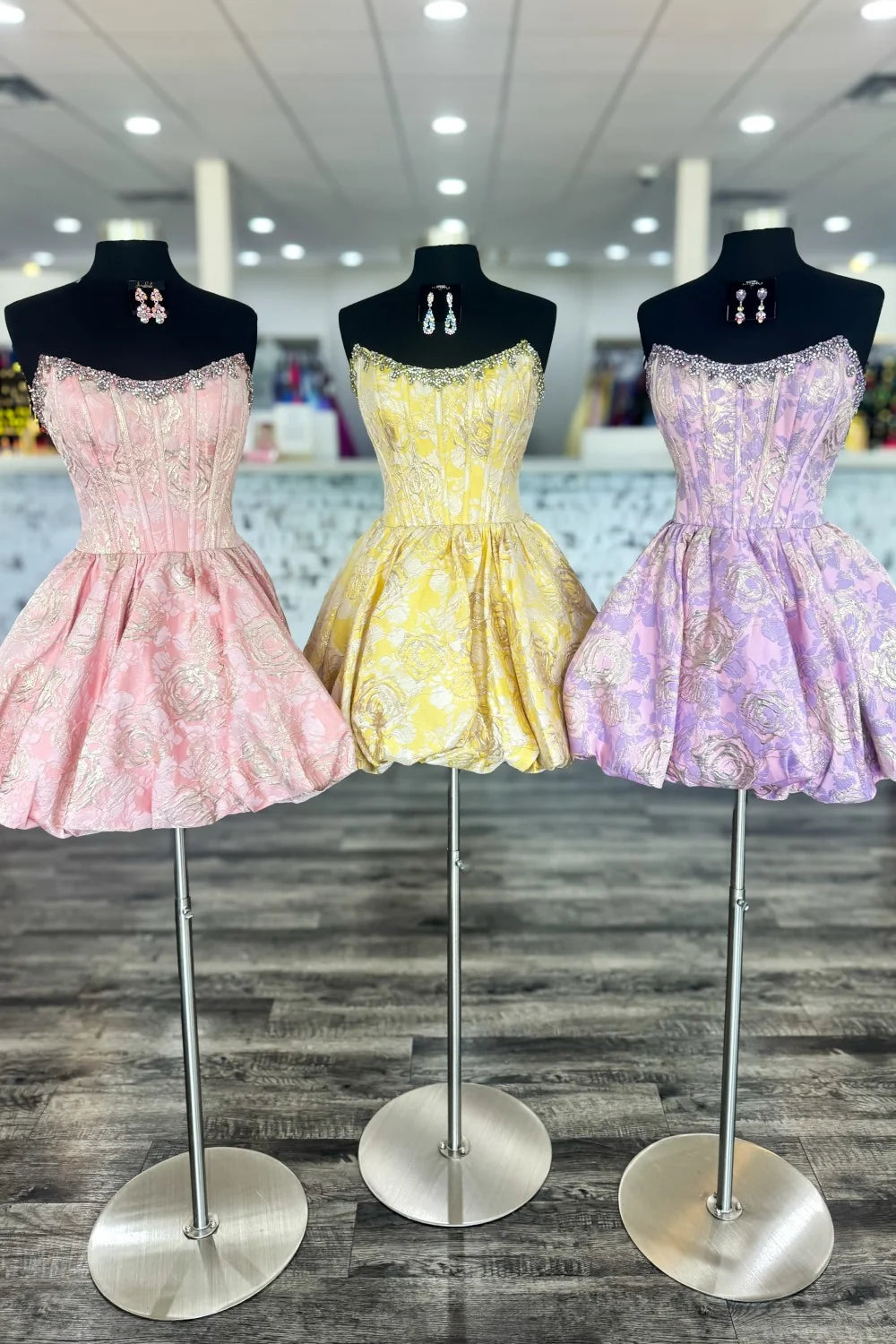Stunning Pink Floral Brocade Homecoming Dress with Puffy Bubble Hem SH78734