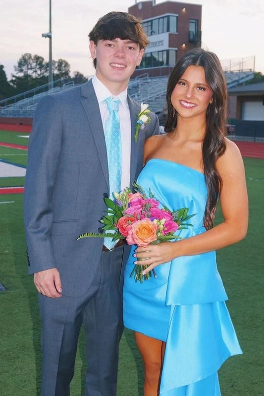 Stunning Sheath Strapless Blue Short Homecoming Dress with Ruched SH7743