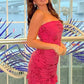 Stunning Sheath Strapless Fuchsia Short Homecoming Dress with Beading SH7878