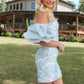 Stunning Sheath Strapless Light Blue Printed Sheath Short Homecoming Dress SH7914