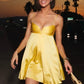 Stylish A Line Spaghetti Straps Yellow Short Homecoming Dress with Ruched SH7846