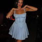 Stylish A Line Square Neck Blue Corset Homecoming Dress with Bowknot SH7942