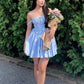 Stylish A Line Square Neck Blue Corset Homecoming Dress with Bowknot SH7942