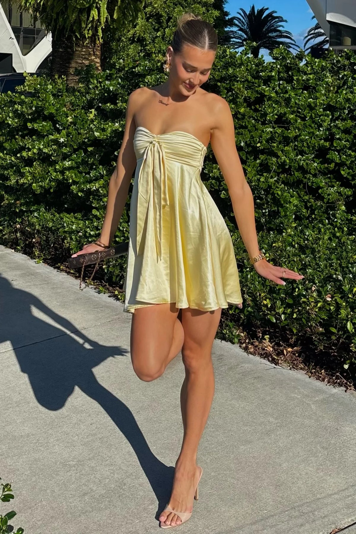 Stylish A Line Strapless Yellow Short Homecoming Dress with Ruffles SH7831