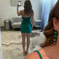 Stylish Sheath Spaghetti Straps Dark Green Short Homecoming Dress with Keyhole SH7922