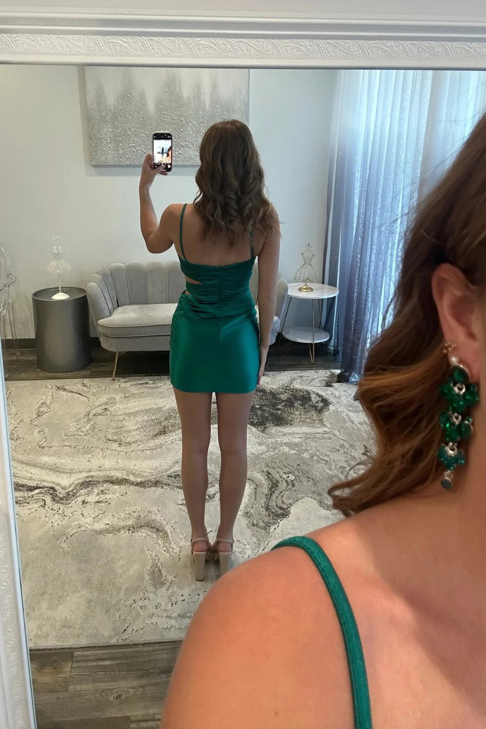 Stylish Sheath Spaghetti Straps Dark Green Short Homecoming Dress with Keyhole SH7922