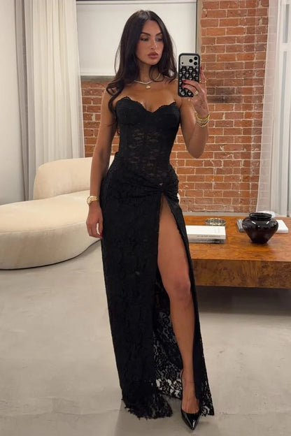 Stylish Mermaid Sweetheart Black Lace Long Party Dress with Split Front SH7771