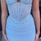 Stylish Mermaid Sweetheart Light Blue Corset Prom Dress with Beading SH8109