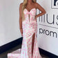 Stylish Mermaid Sweetheart Pink Floral Printed Long Prom Dress with Slit SH8113