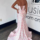 Stylish Mermaid Sweetheart Pink Floral Printed Long Prom Dress with Slit SH8113