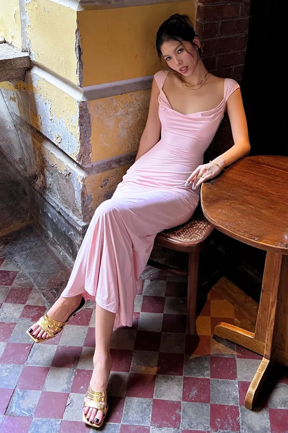 Stylish Sheath Straps Pink Satin Long Prom Dress with Criss Cross Back SH7792