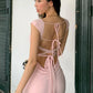 Stylish Sheath Straps Pink Satin Long Prom Dress with Criss Cross Back SH7792