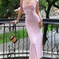 Stylish Sheath Straps Pink Satin Long Prom Dress with Criss Cross Back SH7792