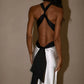 Stylish Sheath Halter Neck White Long Party Dress with Open Back SH7785