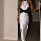 Stylish Sheath Halter Neck White Long Party Dress with Open Back SH7785