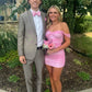 Stylish Sheath Off the Shoulder Pink Short Homecoming Dress with Ruched SH7476