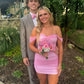Stylish Sheath Off the Shoulder Pink Short Homecoming Dress with Ruched SH7476