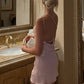 Stylish Sheath One Shoulder Pink Short Homecoming Dress with Pearls SH7921