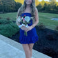 Stylish Sheath Strapless Royal Blue Short Homecoming Dress with Ruffles SH7932