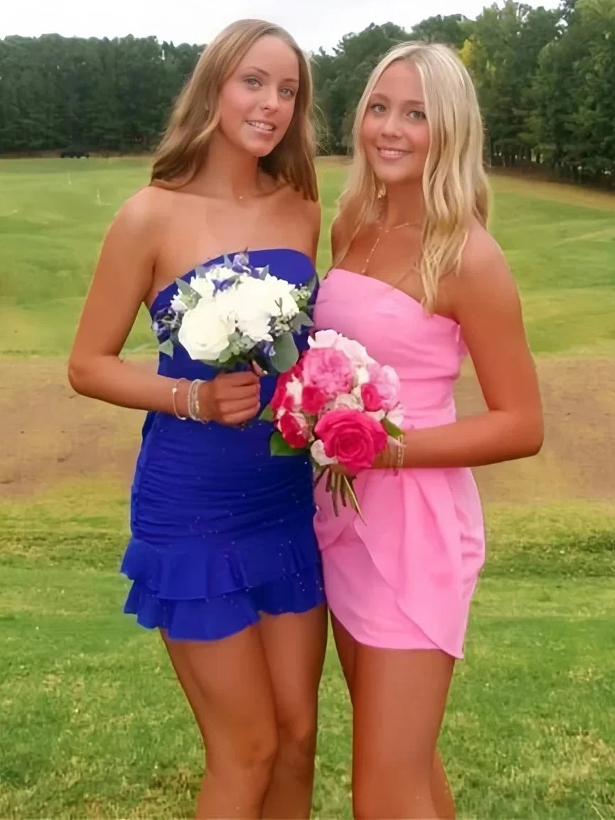 Stylish Sheath Strapless Royal Blue Short Homecoming Dress with Ruffles SH7932