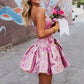 Stylish A Line Strapless Pink Printed Short Homecoming Dress with Bowknot SH7520