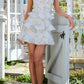 Stylish Sheath Square Neck Pink Printed Short Homecoming Dress with Ruffles SH7465