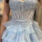 Light Pink A Line Sweetheart Neck Lace Layered Organza Short Homecoming Dress Outfits SH6244
