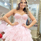 Light Pink A Line Sweetheart Neck Lace Layered Organza Short Homecoming Dress Outfits SH6244