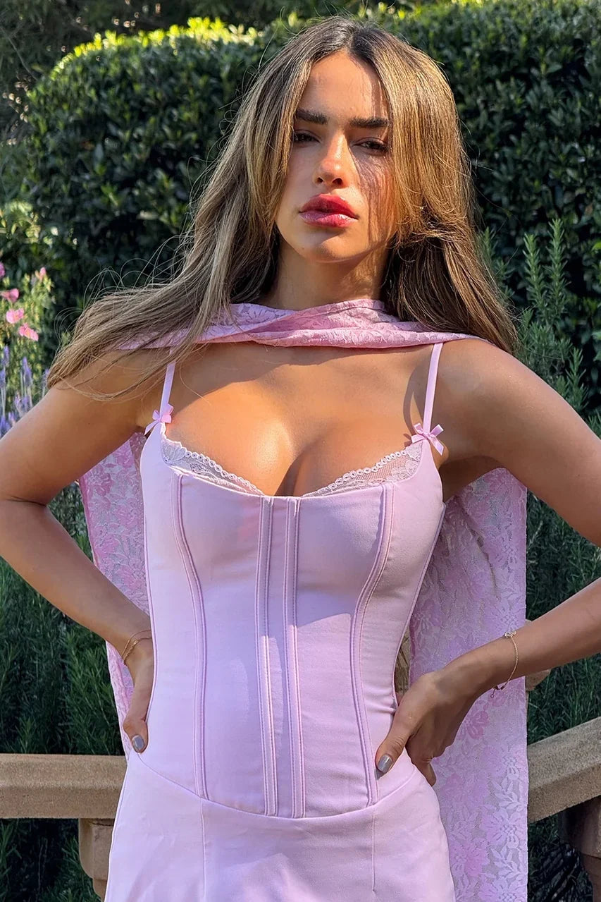 Sweety A Line Spaghetti Straps Pink Corset Homecoming Dress with Scarf SH7845