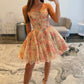 Sweety A Line Strapless Nude Floral Printed Corset Homecoming Dress with Ruffles SH7977