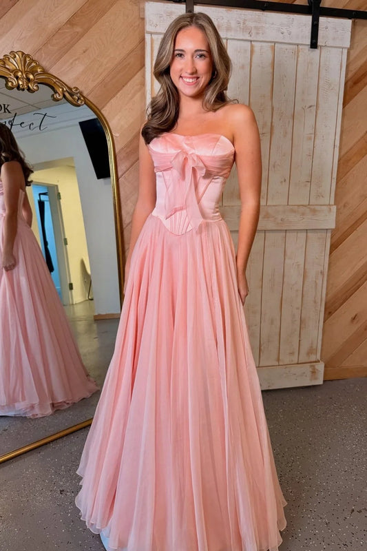 Pretty A Line Sweetheart Pink Corset Prom Dress with Bowknot SH8167