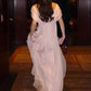 Elegant A Line V Neck Pink Chiffon Long Prom Dress with Ruffles SH7622