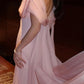 Elegant A Line V Neck Pink Chiffon Long Prom Dress with Ruffles SH7622