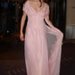 Elegant A Line V Neck Pink Chiffon Long Prom Dress with Ruffles SH7622