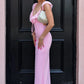 Sweety Sheath V Neck Pink Long Prom Dress with Ruffles SH7799