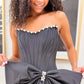 Pretty A Line Strapless Black Corset Prom Dress with Bowknot Pearls SH8133