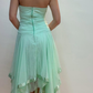 Vintage A Line Halter V Neck Ruffle Green Tulle Short Homecoming Dress Evening Dress SH369