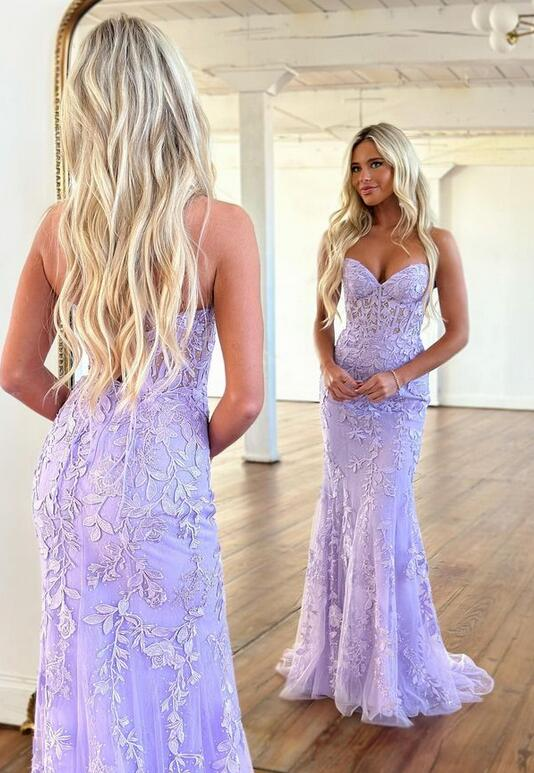 Beautiful Purple Strapless Applique Mermaid Evening Dress,Formal Prom Dress SH611