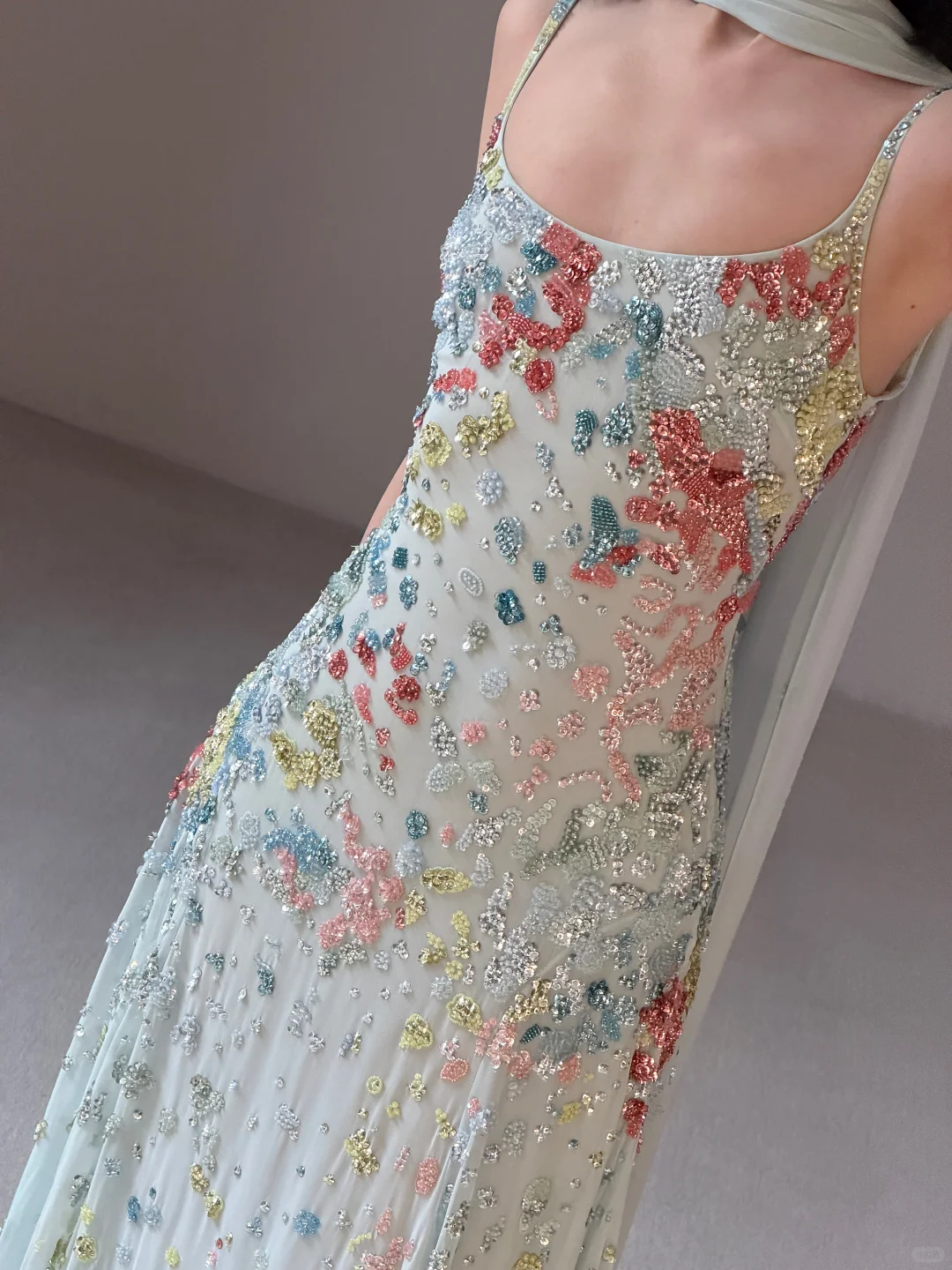 Ethereal Baby Blue A Line Spaghetti Strap Beaded Chiffon Long Prom Dress Evening Dress SH7707