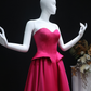 Hot Pink A Line Sweetheart Neck Satin Long Sweep Prom Dress Evening Dress SH2371