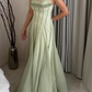 Gentle A Line Spaghetti Strap Green Chiffon Long Prom Dress Evening Dress SH2629