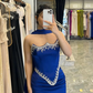 Royal Blue Sheath Strapless Exquisite Beaded Satin Prom Dress Evening Dress SH5413