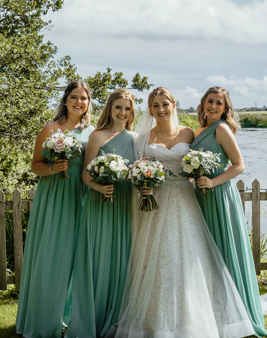 Sage Green Chiffon One Shoulder A-line Long Bridesmaid Dresses SH5583