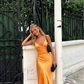 Orange Simple A Line Straps Satin Long Prom Dress Party Dress SH967