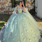 Green Ball Gown Quinceanera Dresses Off the Shoulder Floral Tulle Sweet 16 Dress Party Gowns SH3554